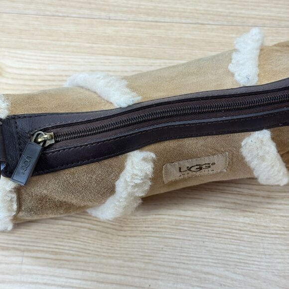 Y2k UGG Suede Shearling Small Purse Shoulder Bag Sheepskin Tan Rockabilly Preppy - Picture 14 of 16